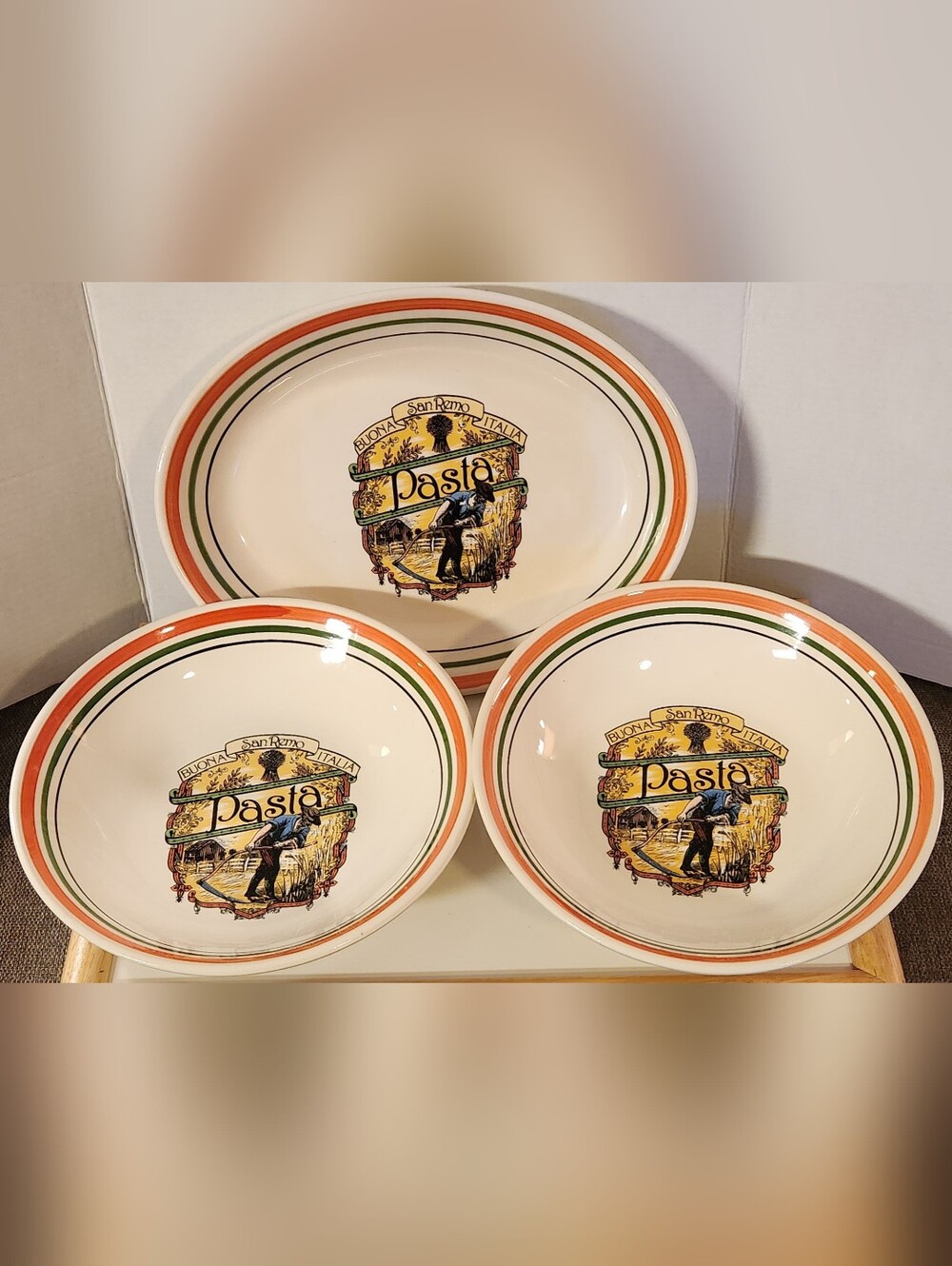 Vtg HiMARK Buona San Remo Italia Pasta Serving Set-Platter & Bowls Made in Italy